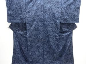 抽象唐草模様織り出し十日町紬着物